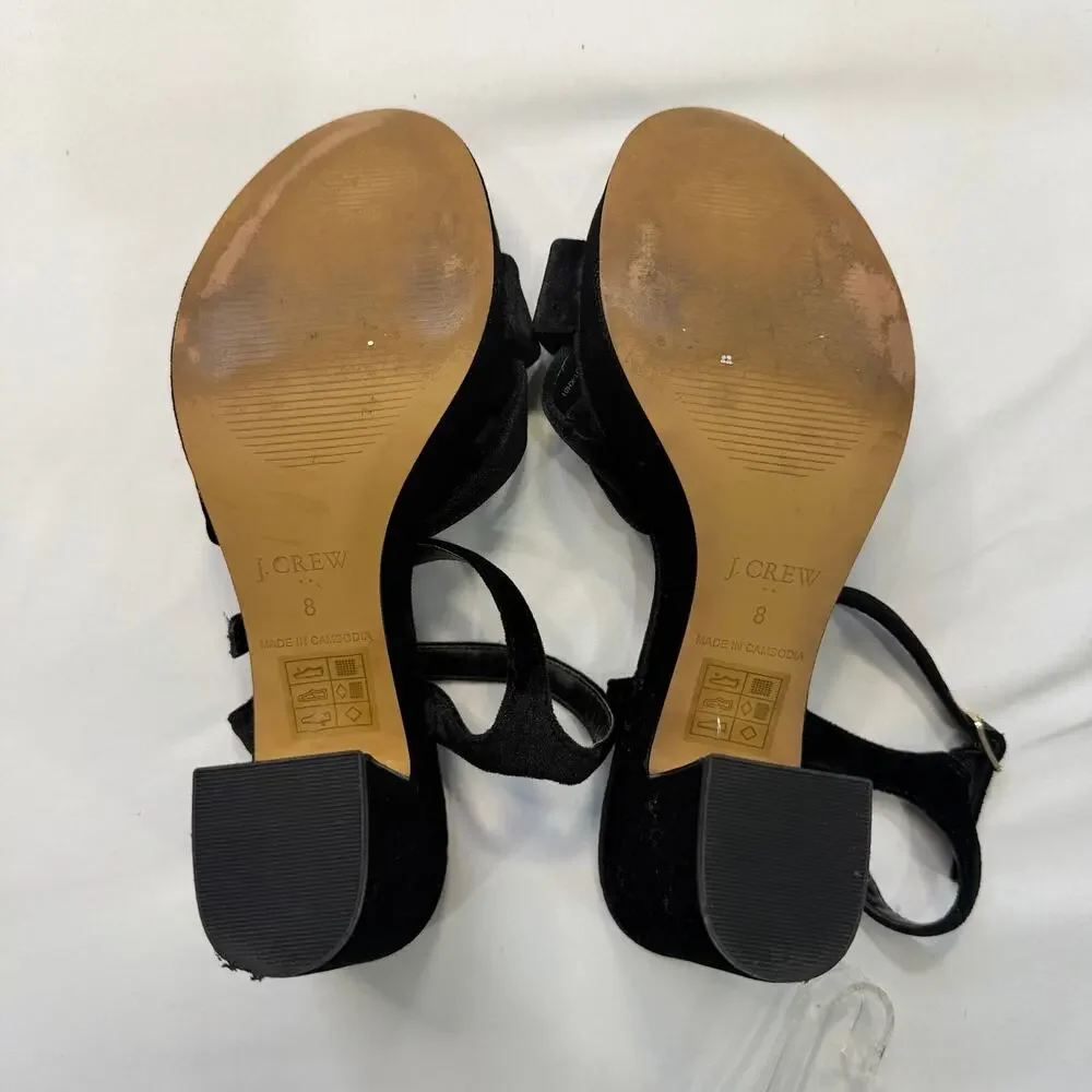 J.Crew Black Velvet Platform Heels Women’s 8 Block Heel Ankle Strap Sandals